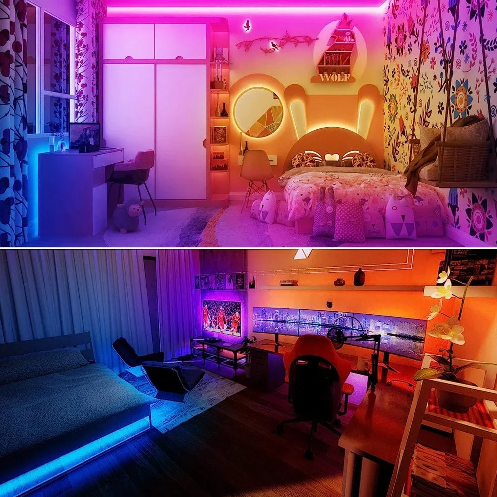 100ft Bluetooth App Remote Mic 50ftx2 Music Sync LED Strip Lights for Bedroom